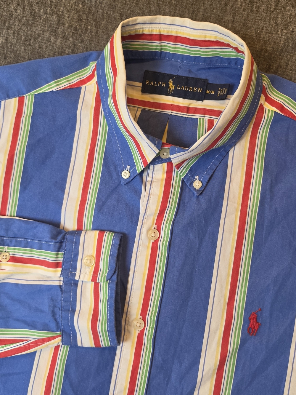 Ralph Lauren Men's Blue Multicolor Striped Button-Down Shirt Medium  Preppy